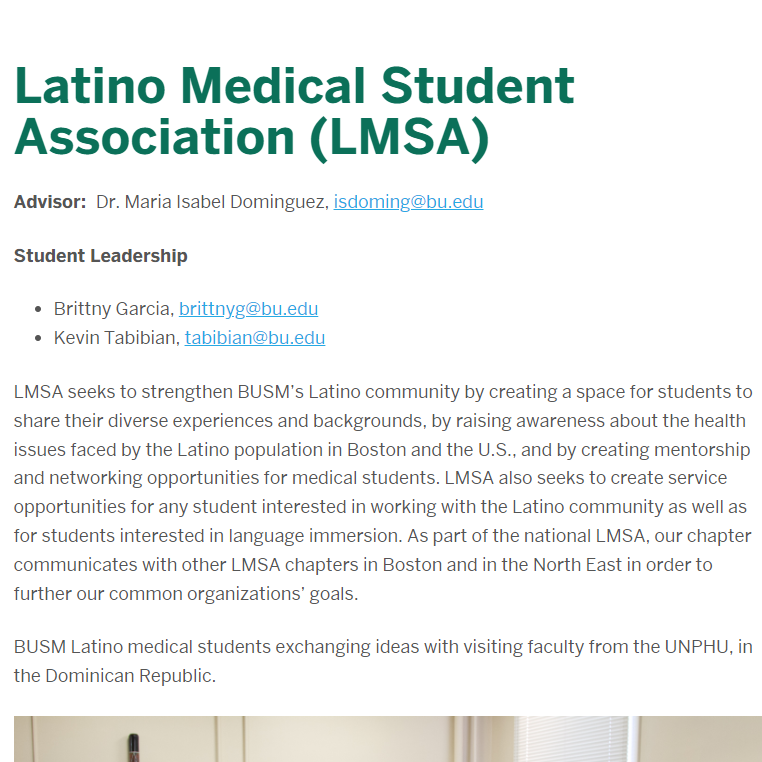BU Latino Medical Student Association - Hispanic and Latino organization in Boston MA