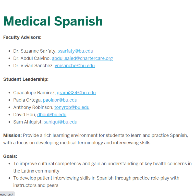 BU Medical Spanish - Hispanic and Latino organization in Boston MA